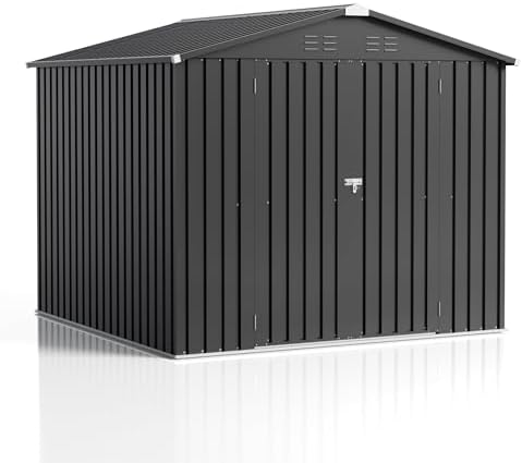 JUMMICO 8x8 FT Outdoor Storage Shed, Tool Metal Sheds, Black