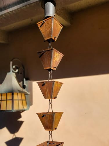 Nutshell Stores Medium Square Cups Rain Chain - Weathered Steel - 8 Feet