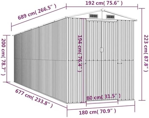 Gecheer Large Galvanized Steel Garden Shed 6.9x1.9x2.2m, Dark Brown Outdoor Storage House with Sliding Door & Vent for Tools, Lawn Mower, Pool Equipment