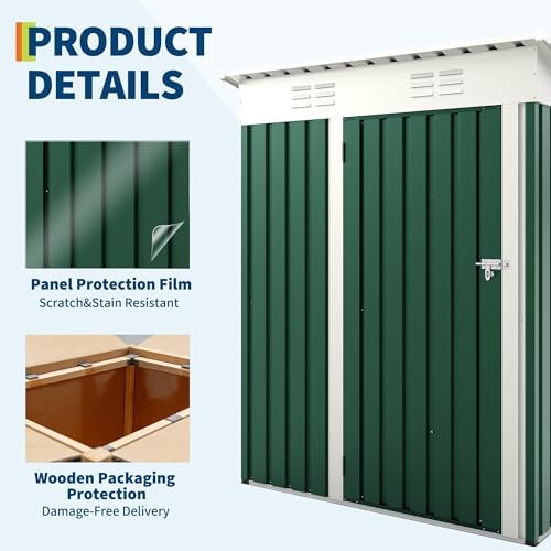 Garvee Outdoor Trash Storage Shed– 5.8x3.3 FT, Lock Latch, Sloped Roof