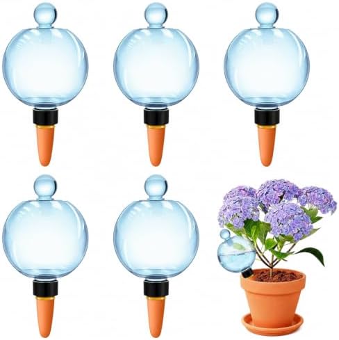 DI QIU REN 19oz Extra Large Self Watering Globes, Automatic Plant Waterer with Glass Stopper - Slow Release Watering Bulbs & Planter Insert, Top-Fill Water Spikes Stakes for Indoor Plants (6, Blue)