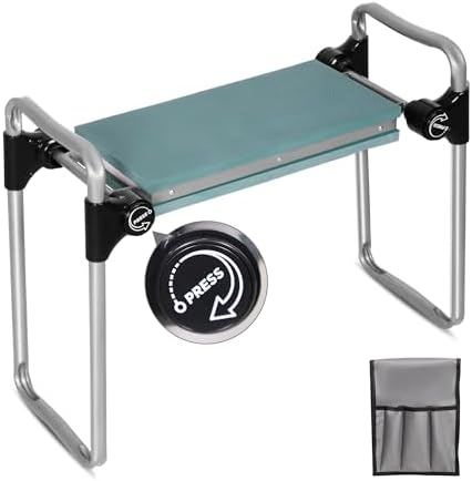 Garden Kneeler and Seat, 2024 Upgraded Foldable Heavy Duty Kneeling Bench with Tool Bag and Widen Soft EVA Foam Pad for Senior, Green