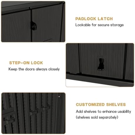 KINYING Outdoor Storage Shed,57 Cu.ft Vertical Outdoor Storage Cabinet Waterproof, Outdoor Resin Tool Shed for Patio Furniture, Garden Tools, Pool Accessories, Lawn Mower(Black Color)