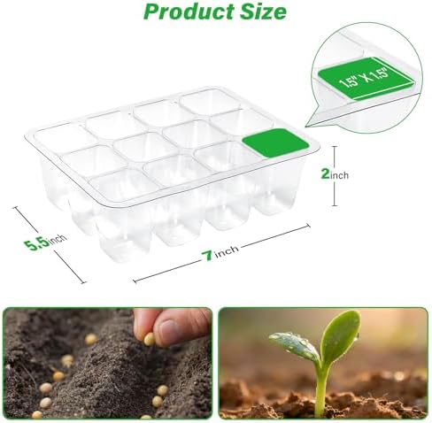 12-Pack Seed Starter Trays, 12-Cell Insert Trays, Clear