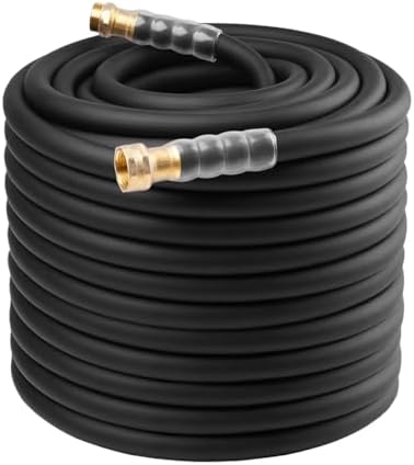 Heavy Duty Premium Garden Hose 200ft x 5/8", 300PSI Working, 1000PSI Burst, Hybrid Rubber Water Hose with Transparent Swivel Handle - Hot/Cold Water - Five Layered Braiding with Brass fittings (Black)