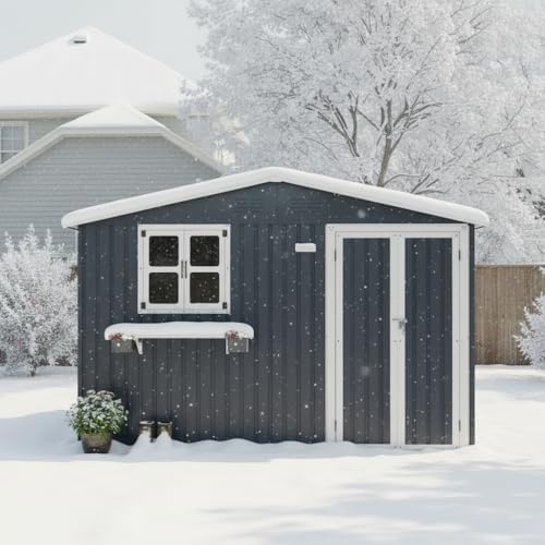 10x8 FT Metal Storage Shed with Lockable Double Doors, Coal Gray