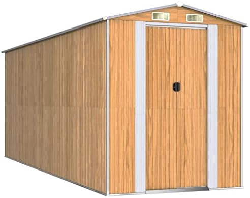 Large Outdoor Garden Shed, 75.6 x 205.5 Inch Galvanized Steel Storage Shed with Double Sliding Doors, Weather-Resistant Backyard Tool Organizer for Patio and Lawn, Light Brown