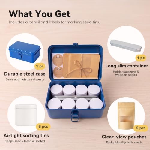 Steel Seed Kit, Tins & Pouches, Light & Moisture Guard, Long-Term Multi-Use