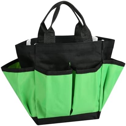 Small Garden Tool Bag Waterproof Gardening Hand Tool Storage Bag Heavy Duty Oxford Tote Organizer Bag with 8 Pockets, Garden Utensil Handbag for Women Men (Green)