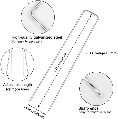 Galvanized Landscape Staples 8 Inch 100 Pack 11 Gauge Anti-Rust Garden Stakes Landscaping Fabric SOD Pins Yard Stakes for Weed Barrier Fabric (JC-DD-8IN-100)