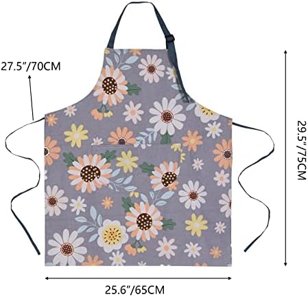 2 Pack Floral Apron for Women with Pockets, Adjustable Cotton Chef Aprons for Kitchen, Cooking, BBQ & Grill