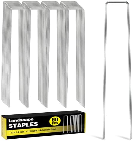 HongWay 60 Pack Landscape Staples 12 Inch, Galvanized Garden Stakes