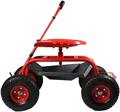 Sunnydaze Garden Seat with Wheels and Adjustable Handle, Red
