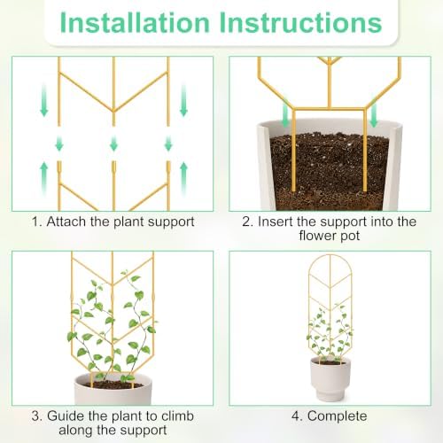 2 Pack Large Climbing Plant Trellis, 30'' Tall Garden Support for Potted Plants Indoor, Modern Decorative Trellis for Crawling Plants Jasmine, Wisteria and Lilac Vines (Gold)