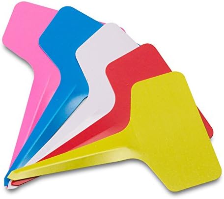 KINGLAKE Plant Labels,100 Pcs Multicolor Waterproof Plastic Plant Tags T-Type Nursery Garden Labels 6 x10cm,5 Colors