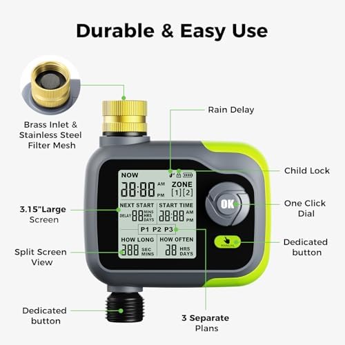 Sprinkler Timer, 3/4" Programmable Watering Timer with Rain Delay