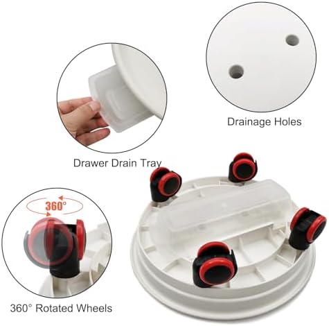 2pcs Plant Caddy with Wheels, 11.6" Plant Stand Heavy Duty Plant Dolly with Water Container Loading Capacity 80 lbs, White
