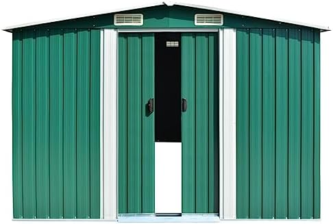 Large Green Galvanized Steel Garden Shed Outdoor Storage for Backyard Garage with Sliding Doors Easy Assembly Powder-Coated Finish