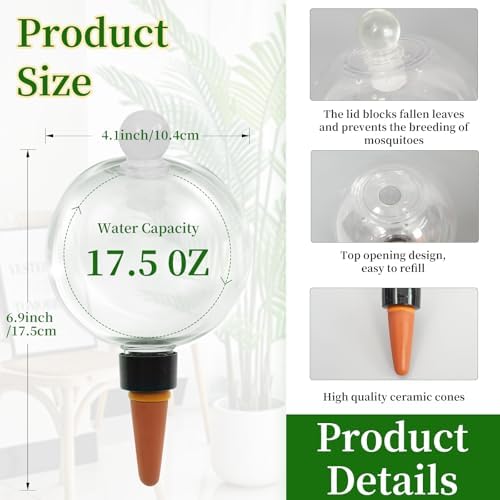 6pcs Plant Self Watering Globes with Covers, Plastic Water Bulbs Top Fill, Plant Watering Devices System Slow Release Terracotta, Water Spikes Stakes for Indoor (6)