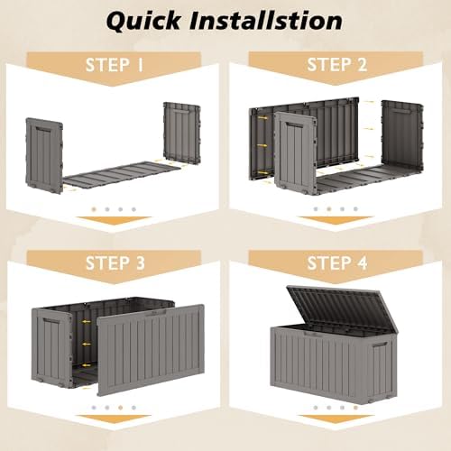 Fancyango 85 Gallon Large Outdoor Storage Deck Box Waterproof, Grey Brown