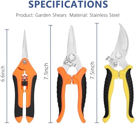 3-pack Garden Pruning Shears Set with Stainless Steel Blades, Bypass Pruners, Handheld Secateurs, Tree Trimmers, & Scissors Whetstone,a Clean Brush and a Hard Case, Ideal for trimming, pruning