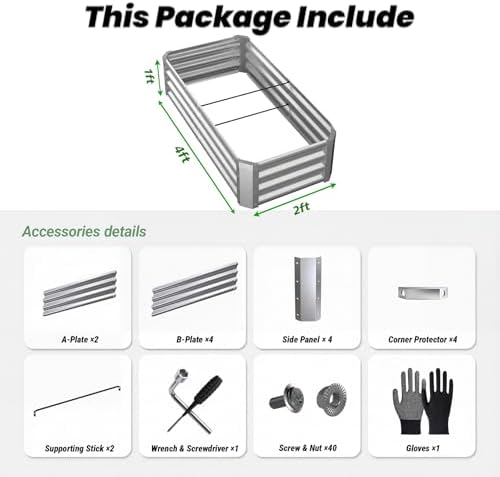 2Packs 4x2x1 FT Galvanized Raised Garden Beds Outdoor, Planter Raised Beds for Gardening, Vegetables, Flowers, Metal Garden Box, Deep Plant Flower pots Outdoor