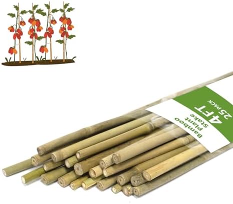 Plant Stakes, 4FT Natural Bamboo Garden Stakes, 25Pcs Bamboo Plant Stakes,Bamboo Sticks for Tomato,Beans,Vegetable and Climbing Plants