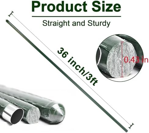Garden Stakes 3ft, Metal Plant Stakes 3 Feet for Gardening and Farm, 36" Plastic Coated Plant Support for Tomato, Cucumber, Bean, Flower, Potted and More Climbing Plants