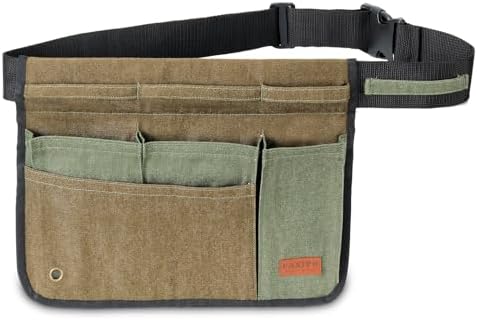 Garden Tool Belt for Women & Men, Wide Denim Garden Apron with 5 Pockets, Adjustable Utility Tool Pouch for Gardening, Florist, DIY & Craft, Green
