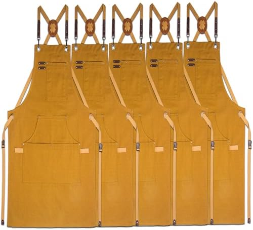 5 Pack Kitchen Aprons, Work Apron, Canvas Apron, Khaki