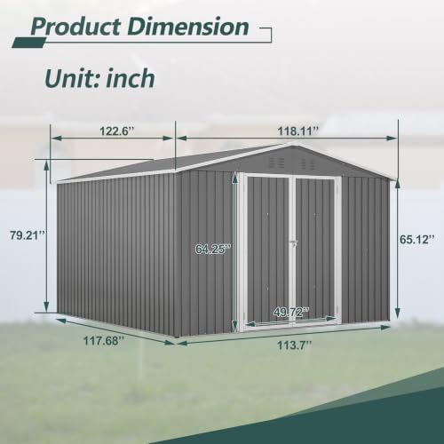 10x10 FT Outdoor Storage Shed with Lockable Doors for Backyard