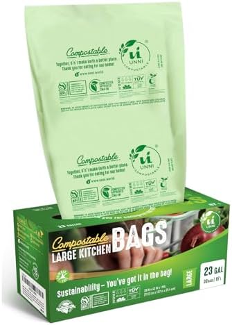 UNNI 20-23 Gallon Compostable Bags, 30 Count, 87 Liter, Extra Thick 1.0 Mil