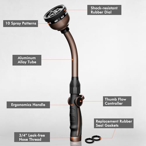 RESTMO Watering Wand Heavy Duty, 15-Inch Long Hose Nozzle Sprayer