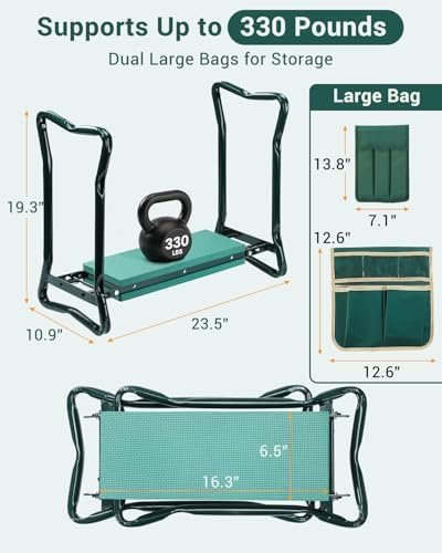 Ohuhu Garden Kneeler and Seat Heavy Duty 2-in-1 Foldable Stool