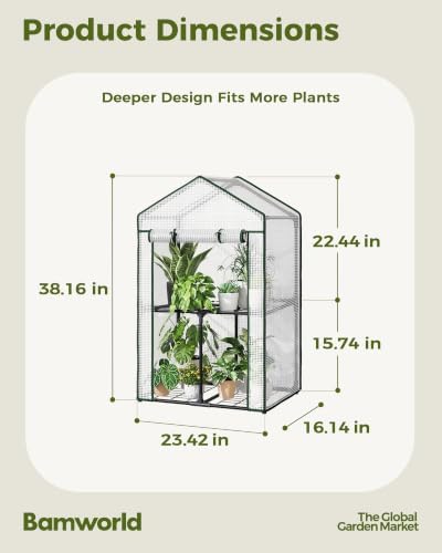 Bamworld 2-Tier Metal Mini Greenhouse 38" Tall Plant House with PE Cover