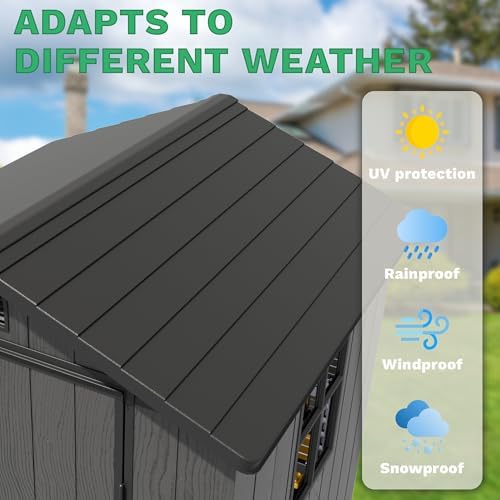Greesum 4x4FT Plastic Outdoor Storage Shed with Floor, Dark Gray