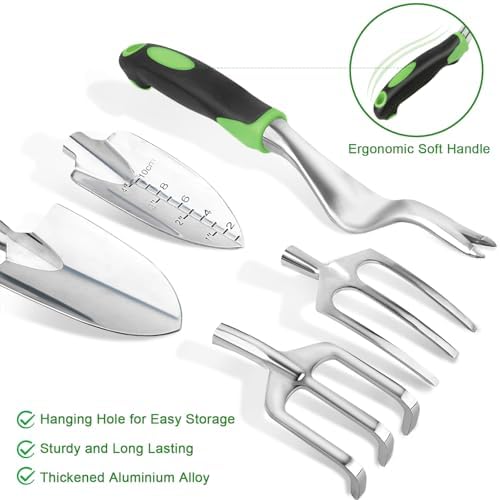 Garden Tools Set, 8 Piece Garden Tool Set with Storage Bag, Green