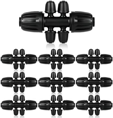 10 Pcs Barbed Tee 6-Way,1/2 to 1/4 Inch Tubing Irrigation Fittings