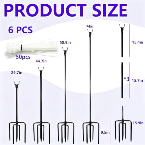6 Pack 74 Inch Heavy Duty Metal Garden Netting Support Stakes 5 Prong