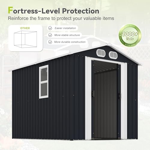 Large Waterproof Metal Storage Shed with Lockable Doors & Air Vents – Durable Outdoor Tool Shed for Backyard Garden Patio Organization