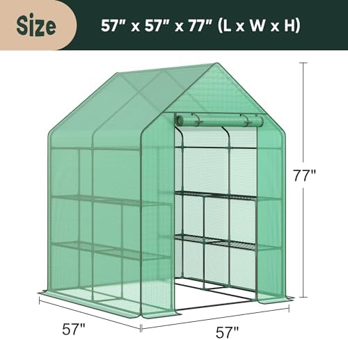 LEMY Walk-in Greenhouse for Outdoors,2-Tier 8 Shelves Heavy-Duty PE Cover with Roll-Up Zipper Door and Windows,Steel Frame Plant Hot House with Anchors,Ropes for Garden,Patio