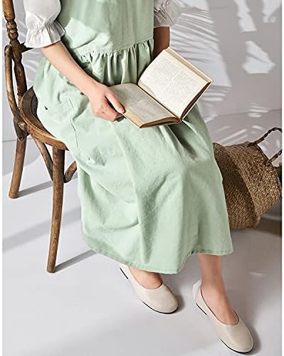 Cotton Linen Apron Cross Back Apron for Women with Pockets Pinafore Dress