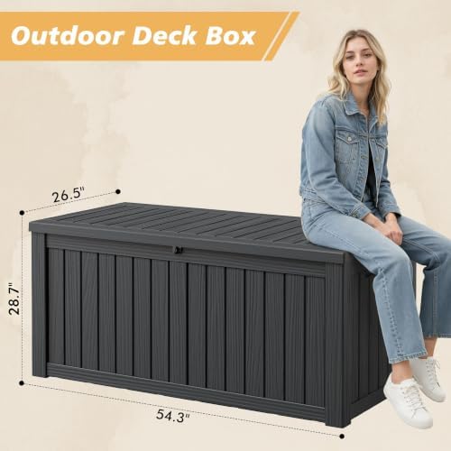Fancyango 250 Gallon Large Outdoor Storage Deck Box Waterproof, Black