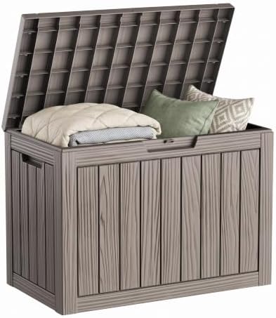 60 Gallon Deck Box Weatherproof, Lockable Storage Box, Grey
