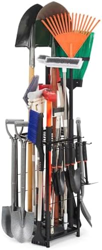 Garden Tool Organizer Holds 50 Long-Handled Tools/Rakes/Brooms/Shovles for Garage Organization and Storage, Shed, Outdoor, Lawn, Heavy-Duty Steel, Black, Easy Assembly (Corner Tool Organizer)