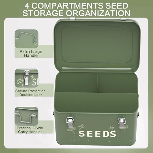 Metal Seed Storage Organizer, 3 Compartments, Vintage Dark Green