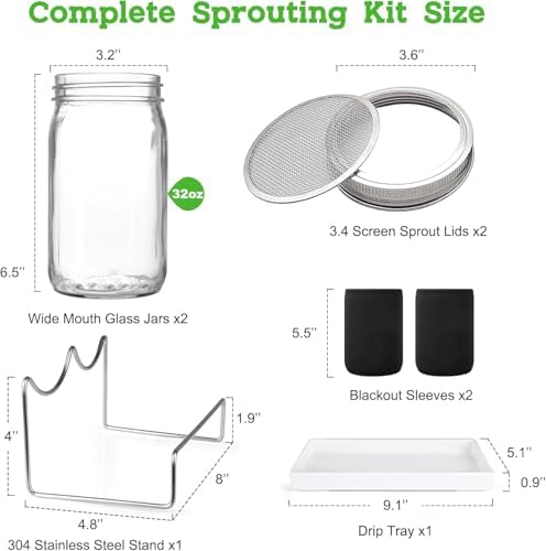 Organic Seed Sprouting Jar Kit – 2 × 32 oz Wide-Mouth Mason Jars