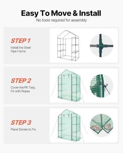 VEVOR Walk-in Greenhouse, 55.5" x 28.3" x 78.7" Greenhouse for Outdoors with PE Cover, 2 Tiers 4 Shelves, Roll-Up Zipper Door, Walk in Green House, Portable Plant Garden Hot House for Backyard Outside