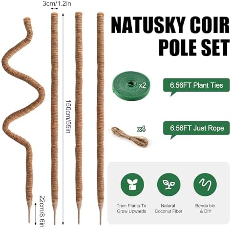 4 Pack Moss Pole 63 Inch Monstera Plant Sticks Support Tall Long Stakes