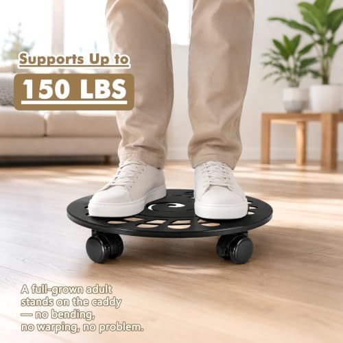 1 Pack 12 Inch Metal Plant Caddy with Wheels Heavy-Duty Rolling Plant Stand Lockable Wheels Plant Roller Base for Indoor Planters Outdoor Flower Pot Mover Rollers Plant Dolly Plant Coasters Trolley